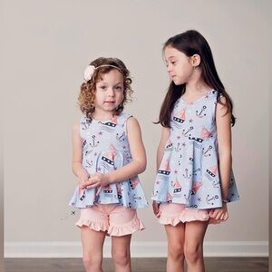 NEW Sailboat Nautical Themed Blue Peplum Top- Size 2